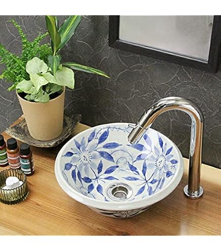 Amazon | 信楽焼 洗面ボール 【青ビードロ流し 手洗い鉢（小型）tr